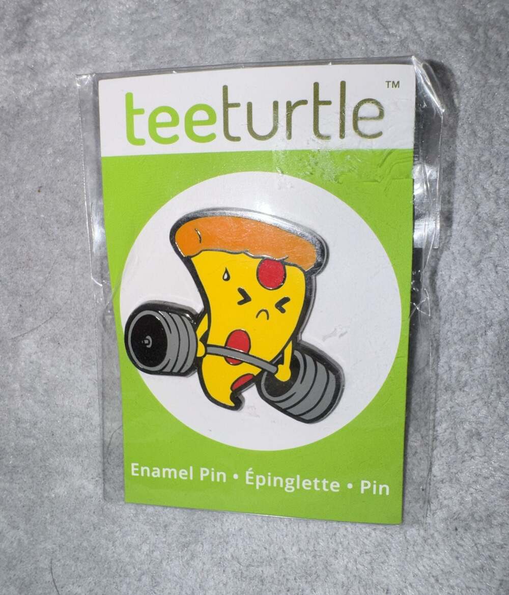 TeeTurtle Pizza Slice Weight Lifting Enamel Pin